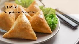  Presentation with triangle - Colorful presentation theme enhanced with triangle - plate with delicious baked samosas backdrop and a yellow colored foreground