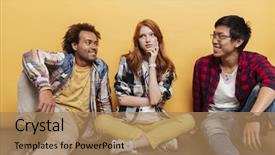  Presentation with thinking - Theme consisting of triangle - thoughful young woman sitting background and a coral colored foreground