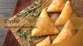 Presentation with triangle - Slide deck featuring triangle - wooden board with delicious samosas background and a gold colored foreground