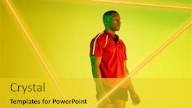  Presentation with triangle - PPT theme with triangle-neon-over-thoughtful-african background and a yellow colored foreground