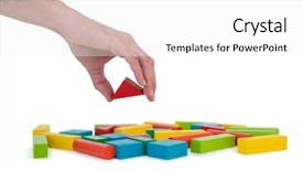  Presentation with success blocks - PPT layouts enhanced with triangle success - hand arranging building blocks background and a white colored foreground