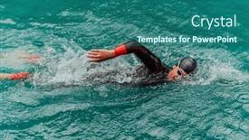  Presentation with olympic - Slide set having triathlete-in-a-professional-swimming background and a ocean colored foreground