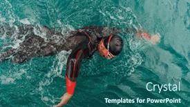  Presentation with trains - Presentation theme with triathlete-in-a-professional-swimming background and a ocean colored foreground