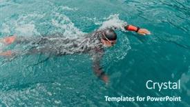  Presentation with trains - Presentation theme enhanced with triathlete-in-a-professional-swimming background and a ocean colored foreground