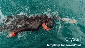  Presentation with trains - Theme featuring triathlete-in-a-professional-swimming background and a ocean colored foreground