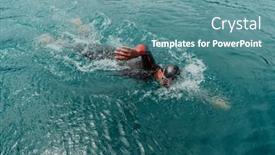  Presentation with trains - Slide set featuring triathlete-in-a-professional-swimming background and a teal colored foreground