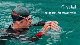  Presentation with trains - PPT theme with triathlete-in-a-professional-swimming background and a ocean colored foreground