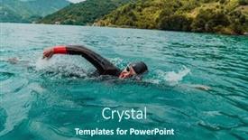  Presentation with trains - Slide deck having triathlete-in-a-professional-swimming background and a ocean colored foreground