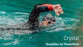  Presentation with trains - Presentation theme featuring triathlete-in-a-professional-swimming background and a ocean colored foreground