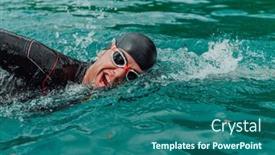  Presentation with trains - PPT theme consisting of triathlete-in-a-professional-swimming background and a ocean colored foreground