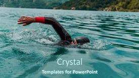  Presentation with trains - PPT theme having triathlete-in-a-professional-swimming background and a ocean colored foreground