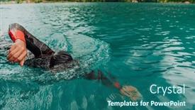  Presentation with trains - Presentation design with triathlete-in-a-professional-swimming background and a ocean colored foreground