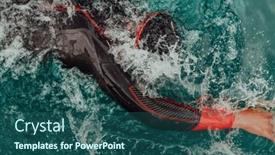  Presentation with olympic - Theme featuring triathlete-in-a-professional-swimming background and a ocean colored foreground