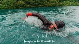  Presentation with trains - PPT theme consisting of triathlete-in-a-professional-swimming background and a ocean colored foreground