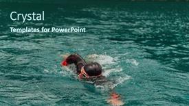  Presentation with olympic - Presentation design enhanced with triathlete-in-a-professional-swimming background and a ocean colored foreground
