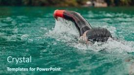  Presentation with trains - Presentation theme with triathlete-in-a-professional-swimming background and a ocean colored foreground