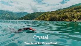  Presentation with trains - PPT theme enhanced with triathlete-in-a-professional-swimming background and a teal colored foreground