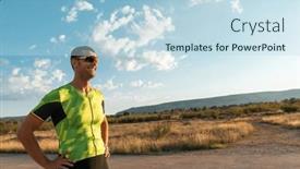  Presentation with marathon - PPT theme enhanced with triathlete-resting-after-a-hard background and a light blue colored foreground