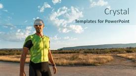  Presentation with marathon - PPT theme enhanced with triathlete-resting-after-a-hard background and a light blue colored foreground