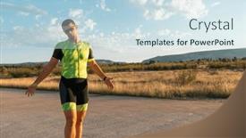  Presentation with marathon - PPT theme consisting of triathlete-resting-after-a-hard background and a sky blue colored foreground