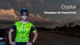  Presentation with road bike - Presentation theme enhanced with triathlete-resting-on-the-road background and a dark gray colored foreground
