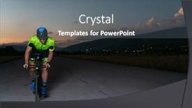 Presentation with drama - PPT layouts enhanced with triathlete-rides-his-bike background and a gray colored foreground