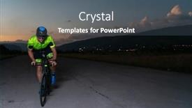  Presentation with drama - PPT theme enhanced with triathlete-rides-his-bike background and a dark gray colored foreground