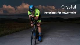  Presentation with rides - PPT theme enhanced with triathlete-rides-his-bike background and a tawny brown colored foreground