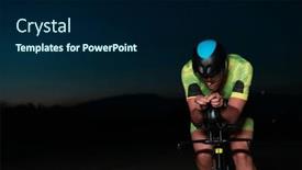  Presentation with drama - Presentation theme featuring triathlete-rides-his-bike background and a navy blue colored foreground