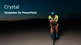  Presentation with marathon - PPT theme consisting of triathlete-rides-his-bike background and a navy blue colored foreground