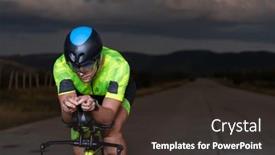  Presentation with drama - Slide deck with triathlete-rides-his-bike background and a dark gray colored foreground