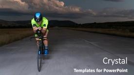  Presentation with drama - Presentation theme consisting of triathlete-rides-his-bike background and a gray colored foreground