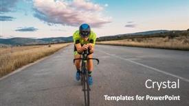  Presentation with marathon - PPT theme featuring triathlete-riding-his-bicycle-during background and a gray colored foreground