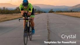  Presentation with effort - Presentation theme consisting of triathlete-riding-his-bicycle-during background and a gray colored foreground