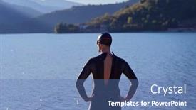  Presentation with swimmer - Slide deck having triathlete-swimmer-portrait-wearing-wetsuit background and a teal colored foreground