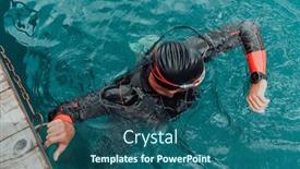  Presentation with swimmer - Slide deck consisting of triathlete-swimmer-portrait-wearing-wetsuit background and a ocean colored foreground