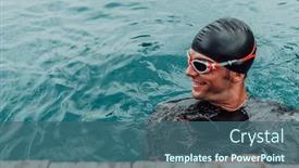  Presentation with swimmer - PPT theme with triathlete-swimmer-portrait-wearing-wetsuit background and a ocean colored foreground