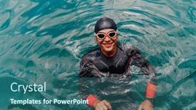  Presentation with swimmer - Presentation theme enhanced with triathlete-swimmer-portrait-wearing-wetsuit background and a ocean colored foreground