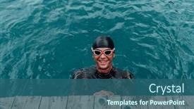  Presentation with swimmer - Slide deck featuring triathlete-swimmer-portrait-wearing-wetsuit background and a ocean colored foreground