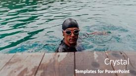  Presentation with swimmer - PPT layouts consisting of triathlete-swimmer-portrait-wearing-wetsuit background and a gray colored foreground