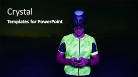  Presentation with cycling - PPT theme featuring triathlete-using-a-smartphone background and a black colored foreground