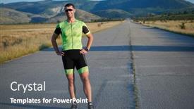  Presentation with triathlon - Presentation theme consisting of triathlon-athlete-resting-and-setting background and a gray colored foreground