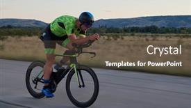  Presentation with triathlon - Cool new PPT theme with triathlon-athlete-riding-a-bike backdrop and a tawny brown colored foreground