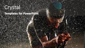  Presentation with triathlon - Audience pleasing presentation design consisting of triathlon-athlete-riding-bike-fast backdrop and a dark gray colored foreground