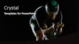  Presentation with triathlon - Beautiful PPT theme featuring triathlon-athlete-riding-bike-fast backdrop and a black colored foreground