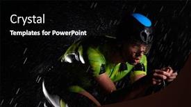  Presentation with triathlon - Amazing PPT theme having triathlon-athlete-riding-bike-fast backdrop and a black colored foreground