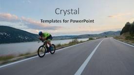  Presentation with road racing - Presentation theme featuring triathlon-athlete-riding-professional-racing background and a light blue colored foreground