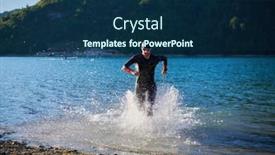  Presentation with triathlon - Presentation theme with triathlon-athlete-starting-swimming-training background and a navy blue colored foreground