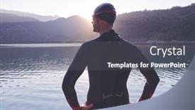  Presentation with triathlon - PPT theme having triathlon-athlete-starting-swimming-training background and a dark gray colored foreground
