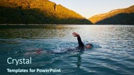  Presentation with triathlon - Presentation theme having triathlon-athlete-swimming-on-lake background and a ocean colored foreground